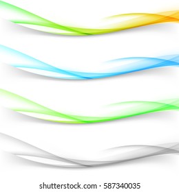 Web abstract wave border swoosh line divider - elegant soft dynamic streak collection. Vector illustration