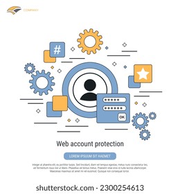 Schutz von Webkontos, Zugangskontrolle, Internet-Sicherheit, flache Kontur, Vektorgrafik