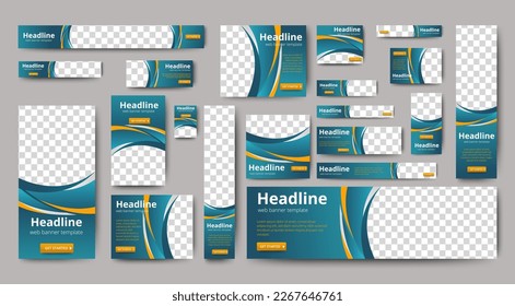 Web advertising banner template design. Modern web layout set with standard size. vector