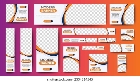 Web advertising banner template design. Modern web layout set with standard size. vector