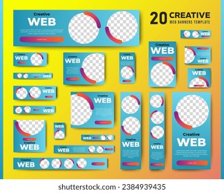 Web advertising banner template design. Modern web layout set with standard size. vector