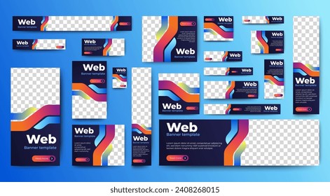 Web advertising banner template design. Modern web layout set with standard size. vector	