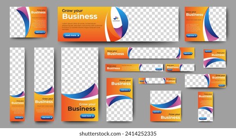 Web advertising banner template design. Modern web layout set with standard size. vector