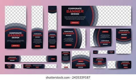 Diseño de plantilla de banner de publicidad web. Conjunto de diseño web moderno con tamaño estándar. vector	