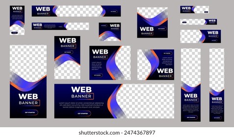 Web advertising banner template design. Modern web layout set with standard size. vector