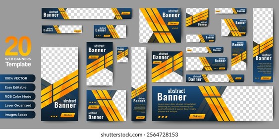 Web advertising banner template design. Modern web layout set with standard size. vector
