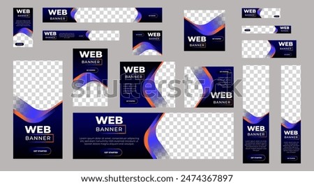 Web advertising banner template design. Modern web layout set with standard size. vector