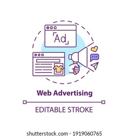 Web advertising concept icon. New media example idea thin line illustration. Online marketing campaign. Digital advertising. Vector isolated outline RGB color drawing. Editable stroke