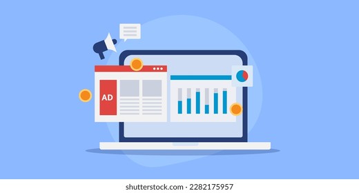 Web advertising concept, Web marketing analytics, Digital advertising, website promotion - vector illustration background with icons