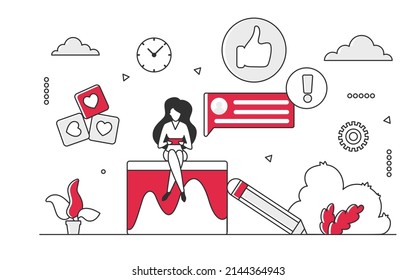 Web advertising and digital marketing. Promotion campaign on internet social media vector monocolor illustration