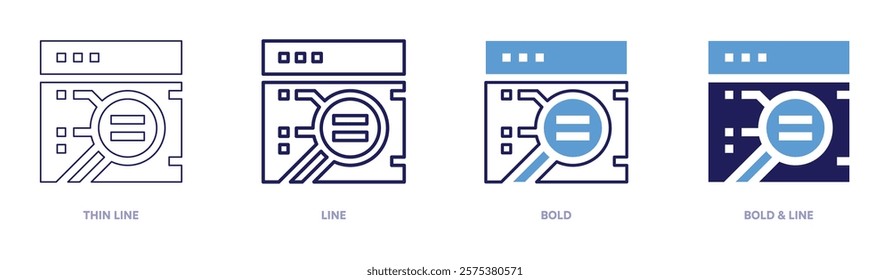 Web analysis icon in 4 different styles. Thin Line, Line, Bold, and Bold Line. Duotone style. Editable stroke.