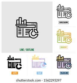  web analysis icon in six different styles, based on outline style, seo icon set, vector