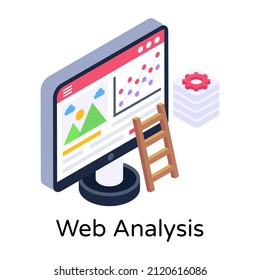 Web analysis in isometric trendy design icon 

