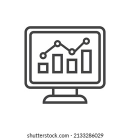 Web analytic information on Computer screen flat icon.