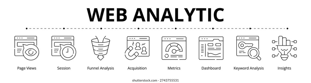Web Analytic Line Banner Web Icon Set Vector Illustration