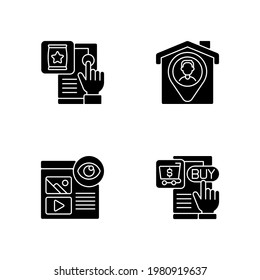 Web analytics black glyph icons set on white space. Recording all views numbers of specific pages. Gathering important data on your web application. Silhouette symbols. Vector isolated illustration