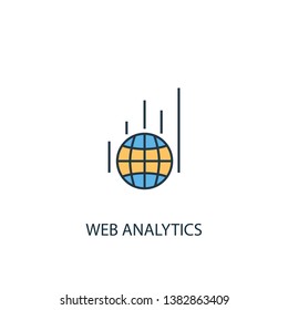 Web analytics concept 2 colored line icon. Simple yellow and blue element illustration. Web analytics concept outline symbol design