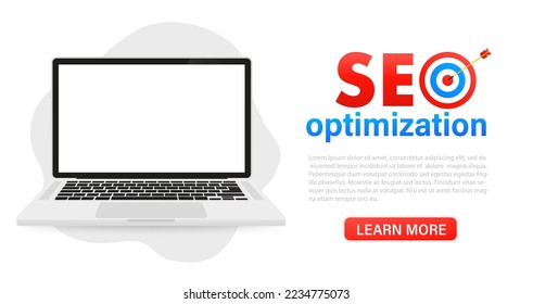 Web analytics design, SEO optimization on a laptop for web pages. Vector illustration