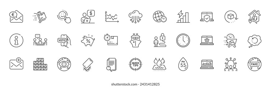 Web analytics, Food delivery and Smartphone broken line icons. Pack of Diagram chart, Tips, Search file icon. Cloud storage, Info, Fake news pictogram. Recovery data, Business person. Vector