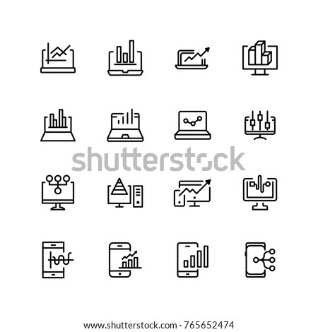 Web analytics icon set. Collection of high quality black outline logo for web site design and mobile apps. Vector illustration on a white background.