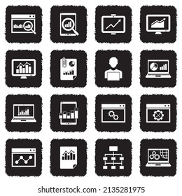 Web Analytics Icons. Grunge Black Flat Design. Vector Illustration.