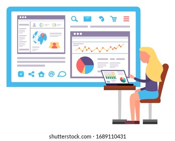 Web analytics information and development website statistic. Web CMS analysis measure, product testing technology, big data analytics. Dashboard site seo optimization. Digital marketing reports, flat