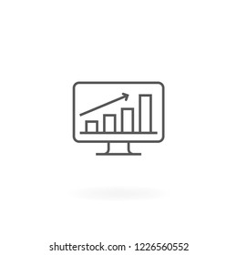 Web analytics line icon. Online analysis, Data visualization. Computer monitor screen with graph icon on white background