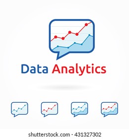 Web Analytics Logo Template, Business And Marketing Theme, Vector Illustration, Chart Icon In Flat Style. Blue And Red Color Set. Editable Design Element For Logotype, Identity, Digital Projects