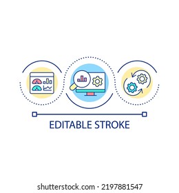 Web Analytics Loop Concept Icon. Dynamic Parameters. Advanced Search Engine Optimization Abstract Idea Thin Line Illustration. Isolated Outline Drawing. Editable Stroke. Arial Font Used