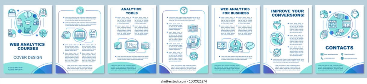 Web Analytics And Metrics Courses Brochure Template. Digital Marketing. Flyer, Booklet, Leaflet Print Design. Website Traffic Statistics. Vector Page Layouts For Magazines, Reports, Advertising Poster