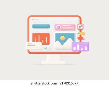 Web analytics and seo marketing concept. 3d vector Illustration.
