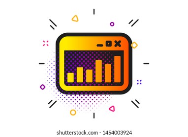 Web analytics symbol. Halftone circles pattern. Marketing statistics icon. Browser window sign. Classic flat marketing statistics icon. Vector