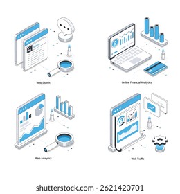 Ilustração Isométrica de vetor do Web Analytics. Eps 10 Conjunto De Arquivos 6