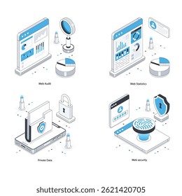 Ilustração Isométrica de vetor do Web Analytics. Eps 10 Conjunto De Arquivos 16