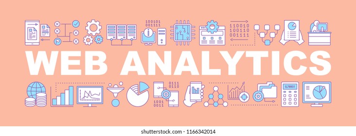 Web analytics word concepts banner. Database. Digital technology. Big data. Machine learning. Isolated lettering typography idea with linear icons. Data mining. Statistics. Vector outline illustration