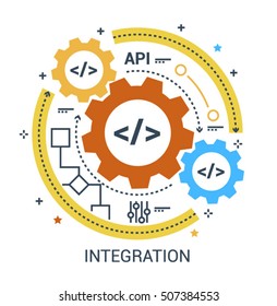 Web (API) Integration sign. Application programming interface flat icon set on white background. 