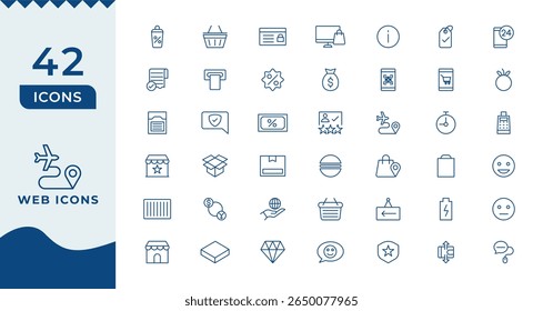 Conjunto de ícones de design de Web e Aplicativo. ícone de linha do ux da interface do usuário, conjunto de ícones da interface do usuário. Ícones de linha na moda. conjunto de ícones da Web com linhas finas mínimas.