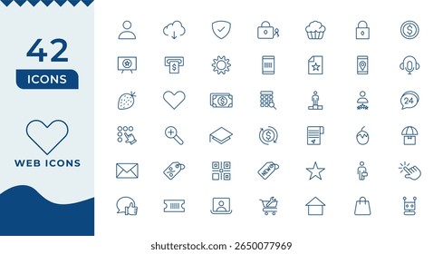 Conjunto de iconos de diseño de Web y App. Icono de línea UI UX, colección de conjunto de iconos de interfaz de usuario. Iconos de línea de moda. conjunto de iconos de Web de línea delgada mínima.