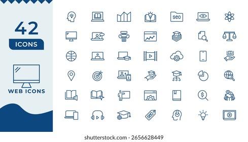 Symbolsatz für Web- und App-Design. ui-ux Zeilensymbol, Sammlung von Benutzeroberflächensymbolen. Trendy Line Icons. minimaler Thin Line-Websymbolsatz.