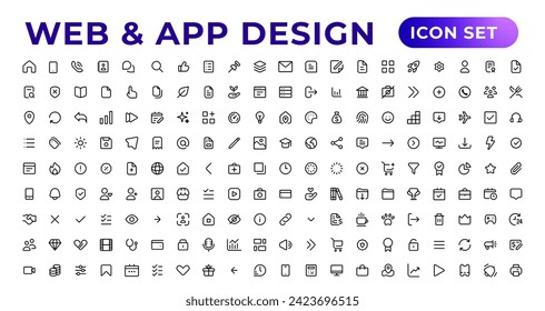 Web  App desogm icon set. ui ux line icon, user interface iconset collection.