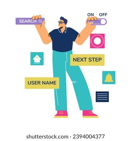 Web and app development, programmer engineering and coding website on augmented reality interface screens. Engineer programming software project or application design cartoon vector illustration