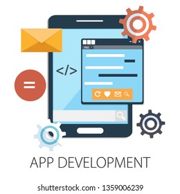 web and app development programming, coding, programming languages, flat illustration concept 