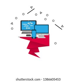 web and app development programming  concept. coding - flat design illustration