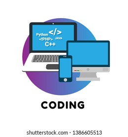 web and app development programming  concept. coding - flat design illustration