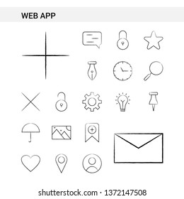 Web App hand drawn Icon set style, isolated on white background. - Vector