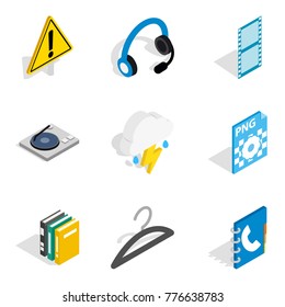 Web app icons set. Isometric set of 9 web app vector icons for web isolated on white background