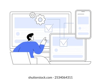 Web app isolated cartoon vector illustrations. Adaptive application, responsive web design, scale to fit the different screen sizes of mobile devices, IT technology development vector cartoon.