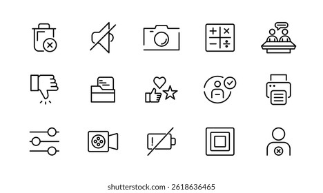 Web and app line icon set. User interface, app, web, web design, button, contact UI kit outline icon collection. UI thin outline icon pack