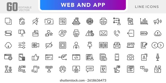 Web and app line icon set. User interface, app, web, web design, button, contact UI kit outline icon collection. UI thin outline icon pack