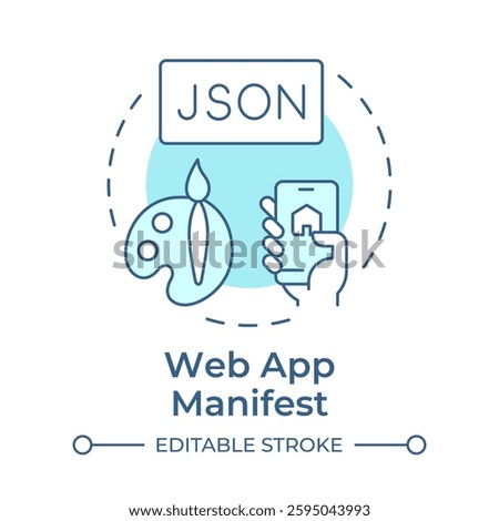 Web app manifest soft blue concept icon. JSON file providing metadata for application. Component of PWAs. Round shape line illustration. Abstract idea. Graphic design. Easy to use in presentation